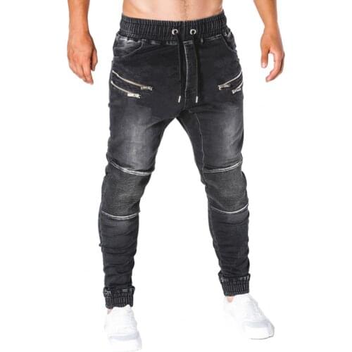Casual Jeans for Men Zipper Drawstring Denim Pants Skinny Long Trousers Denim Pants for Men Casual Jeans Pants hommes jeans