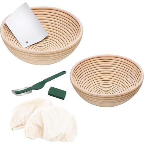 Sturdy Natural Rattan Banneton, 9 Inch Round Bread Proofing Basket Kit With Bread Lame +Dough Scraper+ Linen Liner Cloth