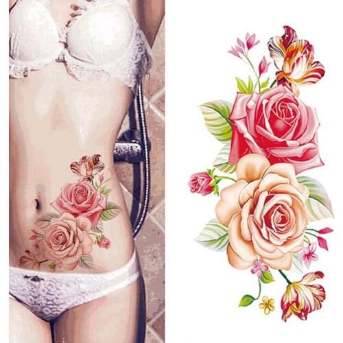 Rose Flowers Waterproof Sexy Lady Women Big Flower Temporary Tattoos Stickers Arm Shoulder Tattoo On Body Art