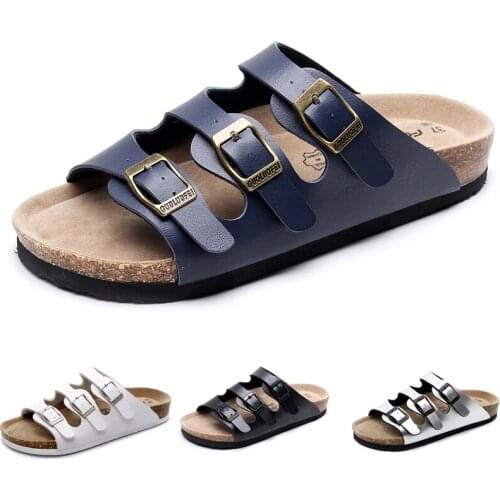 Womens Flat Slide Sandals with Arch Support 3 Strap Adjustable Buckle Slip on Slides Shoes Non Slip Rubber Sole