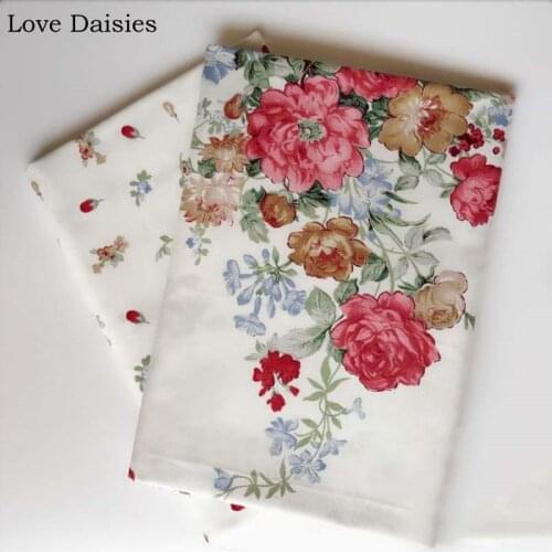 100% Cotton Twill WHITE Big Red Brown Blue Flower Floral Fabric for DIY Girl Dress Apparel Patchwork Handwork Bedding Home Decor