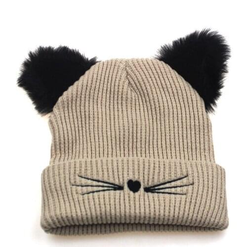 New Winter Hat For Women Wool Hats Solid Color Sweet Cute Beanies Cat Wild Knitted Cap Fashion Keep Warm Earmuffs Caps TG0130