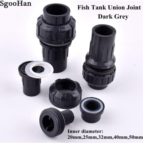 Dark Grey I.D 20~50mm PVC Pipe Aquarium Fish Tank Drain Union Joint Home Garden DIY Water Inlet Outlet Tank Tube Union Connector