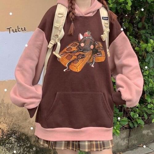 Deeptown Autumn Winter Kawaii Funny Print Hoodie Japan Style Cartoon Manga Sweatshirt 2021 Fashion Patchwork Soft Girl Pullover