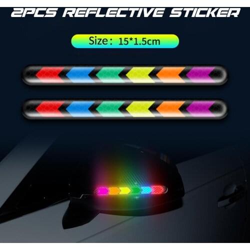 2 Pcs Universal Luminous Car Reflective Rearview Mirror Stickers Strip Anti-collision Safety Mark Warning Tape