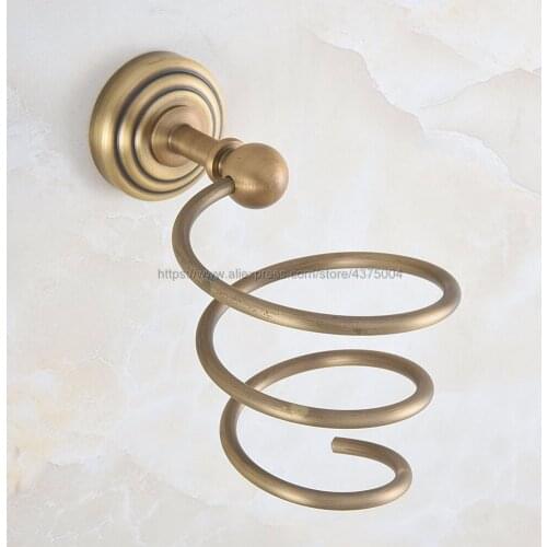 High Quality Antique Brass Hair Dryer Holder Rack Bathroom Shelf Wall-Mounted Brass Bathroom Accessories Nba730