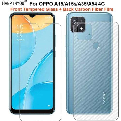 For OPPO A15 A15s A35 A54 A53s A55 A35 5G 4G 1 Set = Soft Back Carbon Fiber Film + Premium Tempered Glass Front Screen Protector