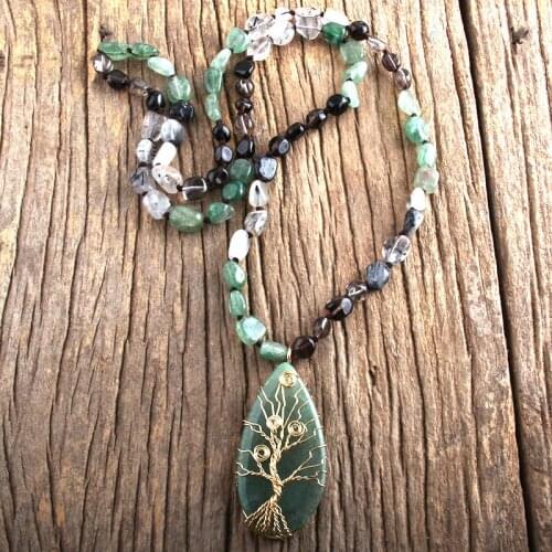 MDFashion Boho Jewelry Random Shape Natural Stones Knotted With Semi Precious Pendant Necklace Women Gift Drop Shipping