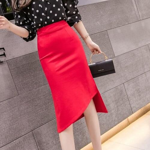 S-5XL Spring Summer 2019 New Fashion Women Asymmetrical Pencil Skirt Open Slit Sexy Skirt Stretch Fabric Package Hip Midi Skirt
