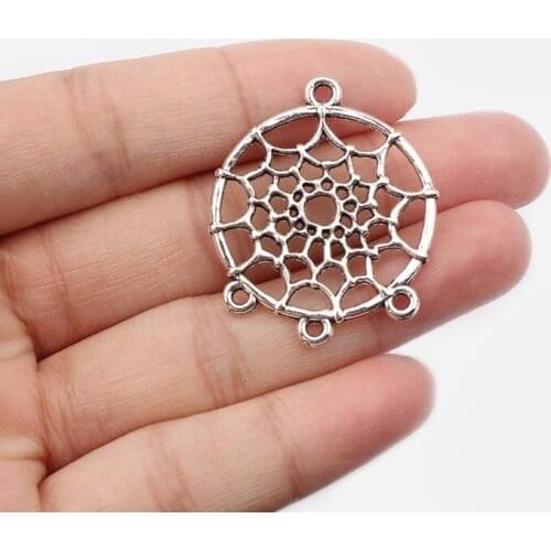 10pcs Antique Silver Color Metal Dream Catcher Charm Connector Pendant Hot Jewelry Marking 28x28mm