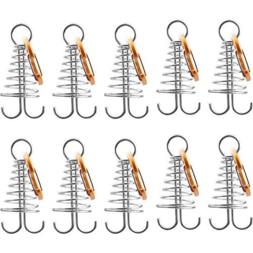 10pcs Awning Tent Fixed Hook Buckle Plank Floor Spring Nails Fixed Hook Windproof Outdoor Camping Tent Buckle Accessories