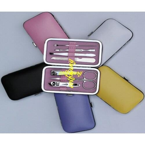100sets/lot 7Pcs/set Stainless steel Nail Art Manicure Set Nail Care Tools Finger Nail Cutter Clipper File Scissor Tweezers