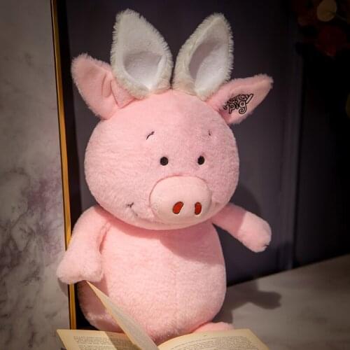 60cm New Smile Pink Percy Pig Plush Toy Soft Stuffed Cartoon Animal Rabbit Ears Piggy Doll Birthday Gift Room Decor Children