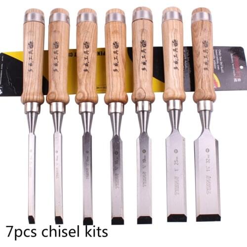 7pc Wood Chisel Chrome Steel Flat Shovel Walnut Handle Mortise Chisel Woodworking hand tools
