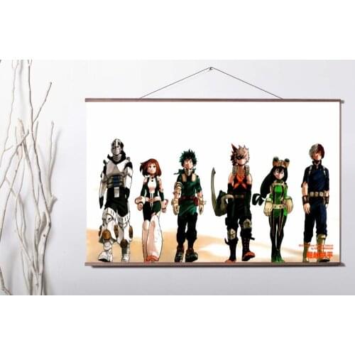 Anime Boku No Hero Academia Art Canvas poster decoration painting with solid wood hanging scroll