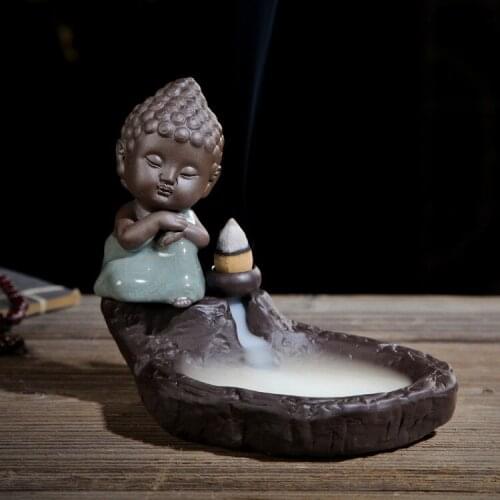 Home Decor Creative Buddhism Ge Kil Incense Burner Small Buddha Bullet Blackflow Incense Cones Or Burner Smoke Ceramic Censer 36