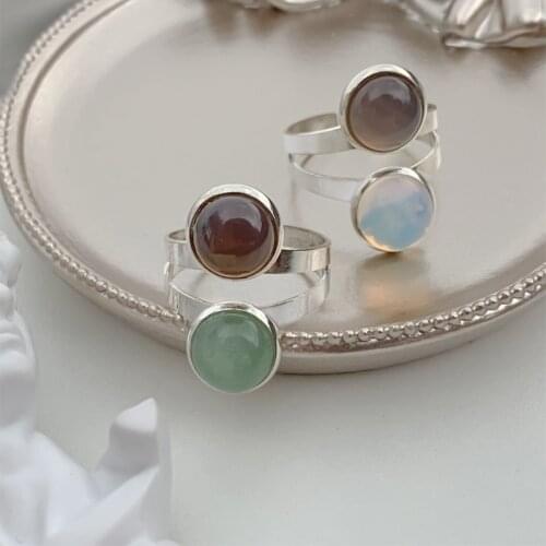 Double Layer Natural Stone Wedding Open Rings Women Girls Gifts Bohemian Party Jewelry Multi Color Opal Tigereye Ring Adjustable