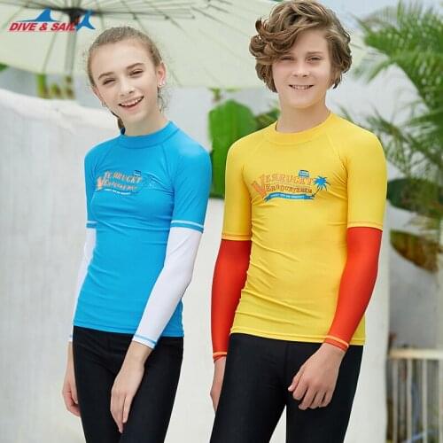 DIVE&SAIL Juvenile Elastic Quick Dry Swimsuit Surf Sunscreen UV Protection Teenagers Rash Guard Diving Suit Tight Beach T-Shirt