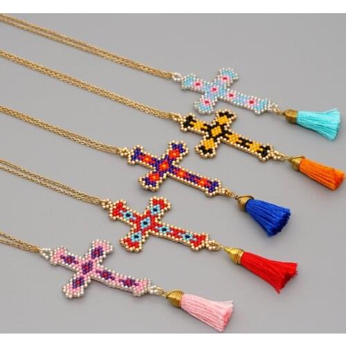 Go2Boho Cross Necklace for Women Jewellery 2020 Christian Jewelry Bohemian Colorful Pendant Collier Fashion Tassel Necklaces