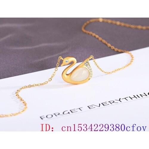 Natural Hetian Jade Swan Pendant Necklace Amulet 925 Silver Jewelry Women Fashion for Gifts Chalcedony