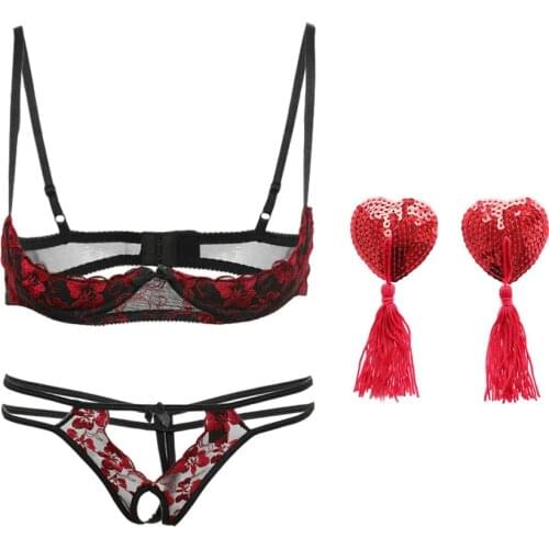 Women Lingerie Sexy Seduction Lingerie Open Breasts Small Breasts Push Up Bra Open Crotch Panty Underwear Set Underwear Set