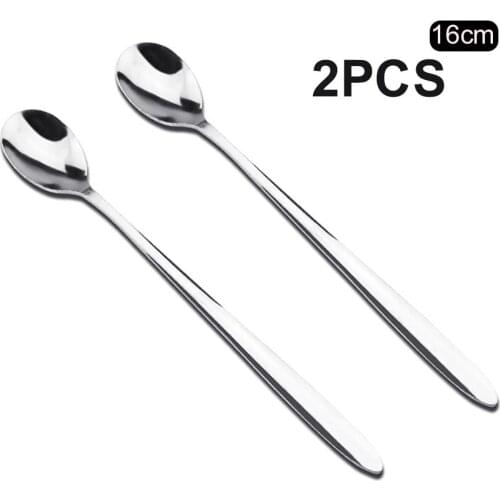 New 2Pcs Portable Durable Long Handle Stainless Steel Mirror Polish Tea Coffee Spoons Ice Cream Scoop Cutlery Set