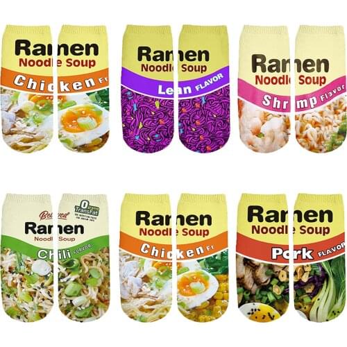 Funny Unisex Art Socks Women 3D Printed Pulled Noodle Ankle Socks Cotton Art Short Socks women Men Length 21cm style-1