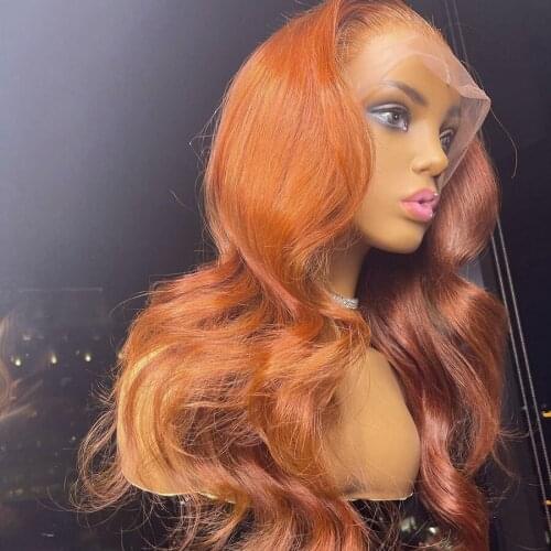 Ginger Orange 26 Inch Long Body Wave 180%Density Synthetic Lace Front Wig for Black Woman With Babyhair Preplucked Glueless Soft