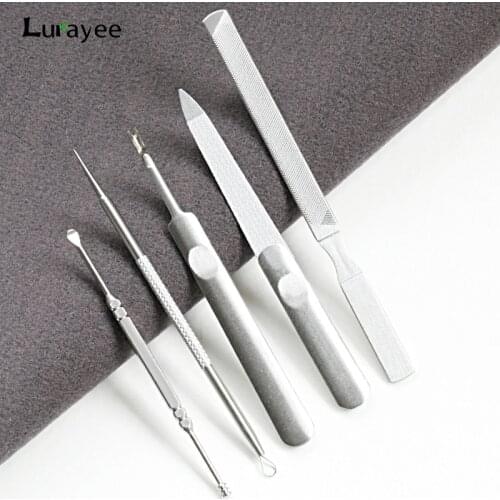 Lurayee Stainless Steel Nail File Dead Skin Pusher Ear Pick Acne Needle Anti-Slip Manicure Pedicure Finger Toe Nail Care Tools