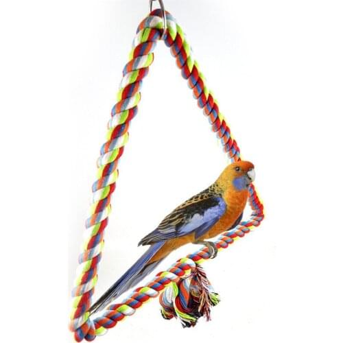 Bird Hanging Swing Triangle Cotton Rope Wrapped Perch Cage Bird Parrot Chew Toys Climbing Standing Bar Toy for Budgie Parakeet
