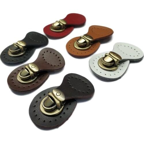 Genuine Leather Bag Buttons Hasp Bags Buckle Handmade Wallet Card Pack Buckles with Holes for DIY Handbag Accessories & Parts