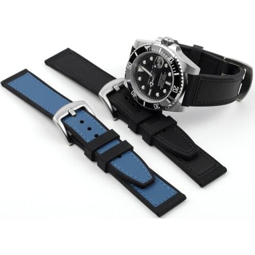 Onthelevel Silicone&Leather Watch Band 20mm 22mm Rubber Watch Strap Black Blue Color Watchproof Watchband