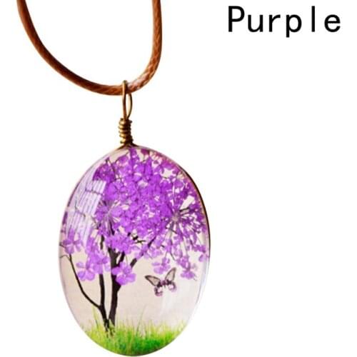 Hand Made Creative Jewelry Natural Dry Flowers Butterfly Life Tree 70 Cm Long Pendants Necklaces For Women Girls Children