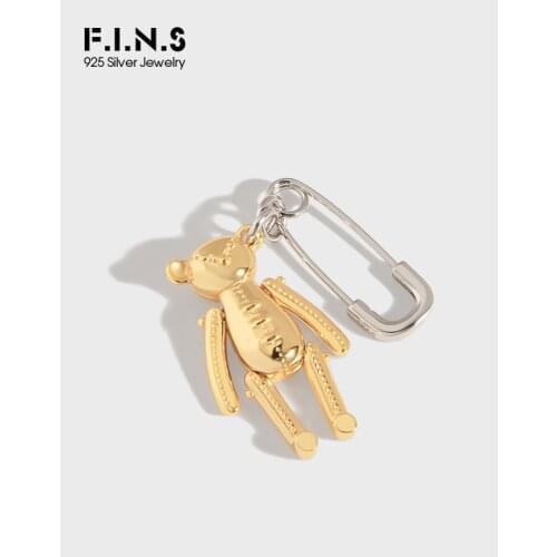 F.I.N.S 1PC CHIC 925 Sterling Silver Earring Only One Piece Single Bear Pin Drop Earrings Female Fine Jewelry Prevent Allergy