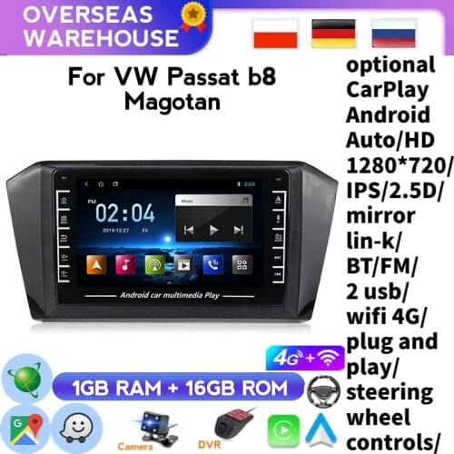 8" Android 8.1 System Auto GPS Navi Stereo For Volkswagen Passat B8 CC 2016-2019 1+16GB RAM IPS SWC Audio WIFI Car Radio