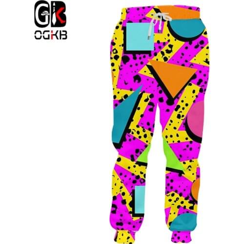 OGKBUnisex Hiphop Sportswear Track Pants Fall Winter Women/men Cool Print Colorful Geometry 3D Sweatpants Triangle Sweat Pants