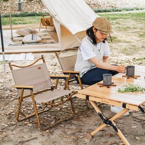Outdoor aluminum alloy wood grain chair camping portable wear resistant and fall resistant chair single person fishing folding