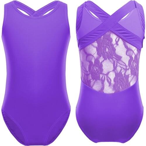 MSemis Kids Teens Sleeveless Lace Splice Professional Ballet Leotard for Girls Gymnastics Leotard Ballerina Bodysuit Dance Wear
