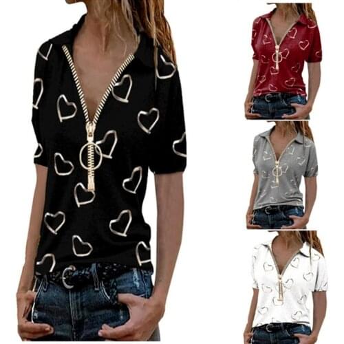 2021 Valentines Day Love Digital Printing V-neck Zipper Fashion Casual Long Sleeve T-shirt Women emo clothes Vintage clothing