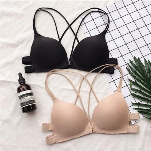 Hot Sale 2019 Front Closure Women Bras Padded Wire Free Strappy Super Push Up Bralette Sexy 3/4 cup Backless Underwear New