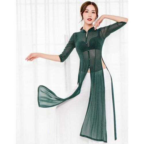 2019 Adult Lady women Belly Dance Costume Oriental bellydance Practice 2pcs set Long top+ Wide leg Pants Bellydancing Wear