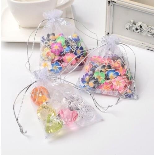 100PCS White Butterfly pattern Organza Bags Drawstring Pouches,for Candy Beads Christmas Gift Making Decor Supplies