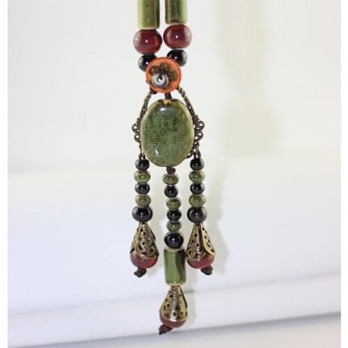 12 Pieces/Lot Gold Color Long Tassel Necklace Women Sweater Rope Chain Ceramic Water Drop Beads Pendants Charm Choker Accessory