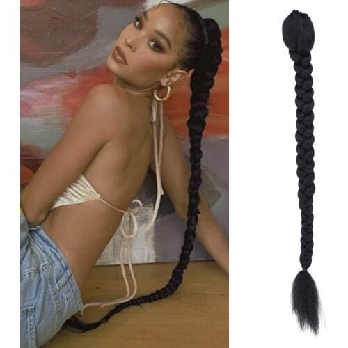Long Kinky Straight Drawstring Ponytail With Box Braid Hair Synthetic Pony Tail Hairpiece for Women Clip in Hair Extensions