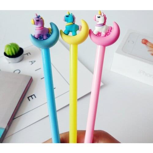36 Pcs/Lot Color Moon & Unicorn Gel Pen 0.5mm Roller Ball Pen Black Ink Refill Kid Gift Stationery Office School Supplies Kawaii