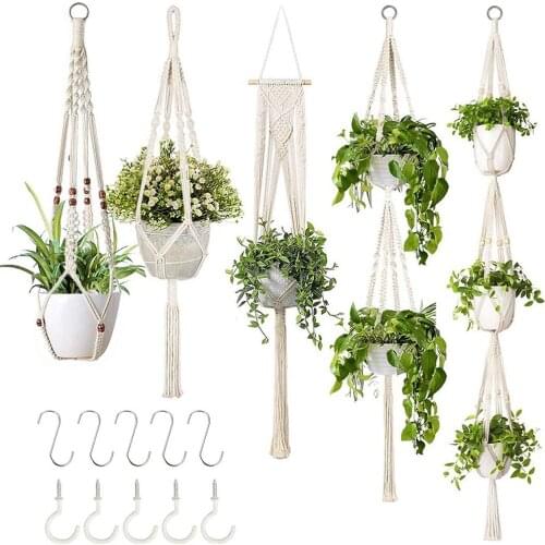 5pcMacrame Handmade Plant Hanger Baskets Flower Pots Holder Balcony Hanging Decoration Knotted Lifting Rope Home Garden Supplies