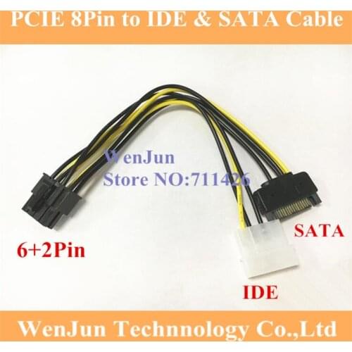 50PCS 15Pin SATA 4pin IDE to 8Pin 6+2pin PCI E for video Card 8 Pin Male Power Supply Cable 18AWG GUP 8Pin cable China Wholesale