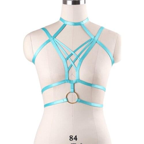 90s Women O-Ring Body Harness Bra Chest Bondage Sexy Top Cage Breast Belt Lingerie Erotic Gothic Cage Bra Festival Rave