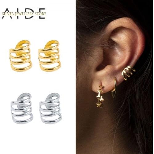 AIDE 925 Sterling Silver U Shape Non Pierced Earings Carrting Earing Multilayers Clip on Earrings Glossy Ear Nose Ring Ear Cuff