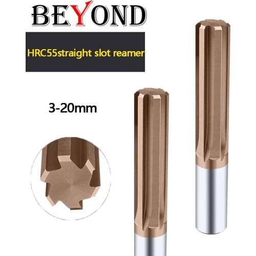 BEYOND Lengthen Tungsten Steel Machine Reamer Straight Slot Coated Alloy Straight Shank 100 Long 6 Flutes H7 3-20mm
